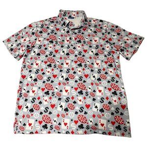 Poker Hawaiian Shirt Men's Size Large Casino Pattern Playing Cards Gambling Casi
